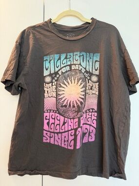 Billabong Womens You Are Invited Black Graphic T-Shirt with Pink & Blue